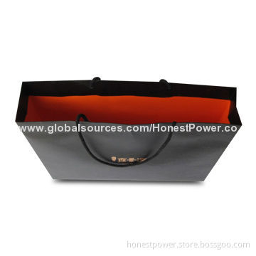 Promotional Shopping Bag, Made of Black Paper, with Gold Foil Stamped Logo Finish